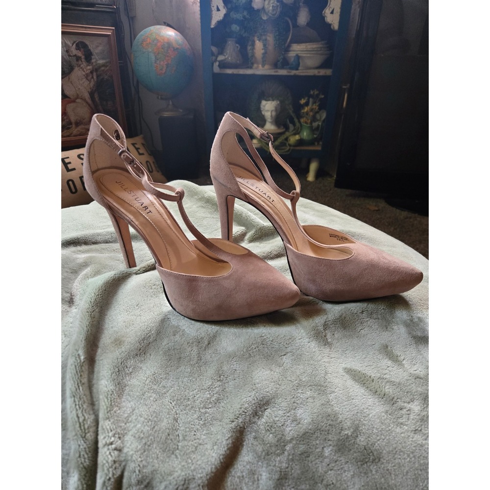 Jill Stuart Nude Suede T-Strap Pointed Platform Pumps Heels Brazil Size 39.5 - Picture 3 of 7